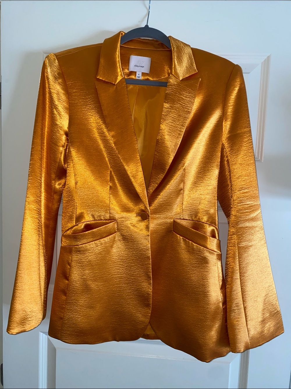 cinq a sept Orange-Tone Satin Single-Button Blazer